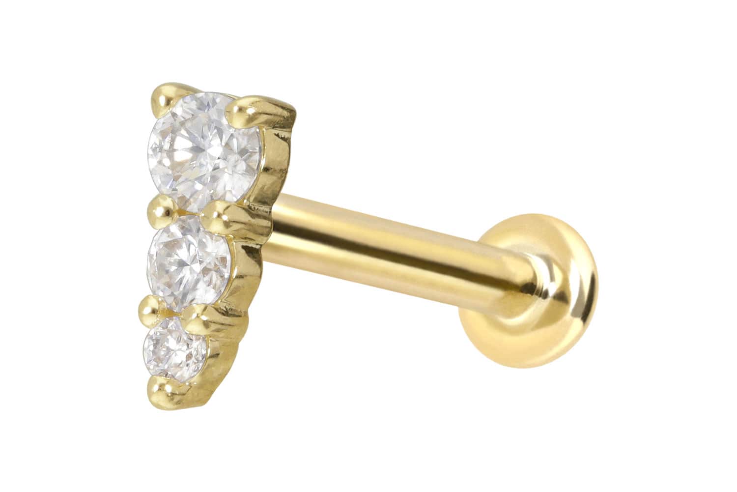 14 Karat Gold Labret Piercing mit Innengewinde MOISSANIT-EISZAPFEN